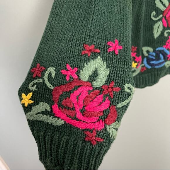 Pendleton Vintage Embroidered Floral Rose Cardigan Knit Green Sweater Women’s 1X - Picture 4 of 8
